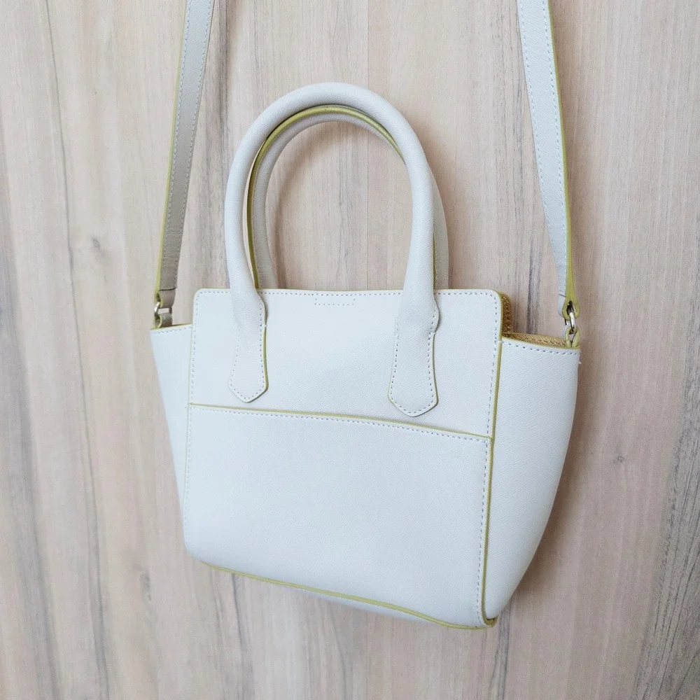 Elaine Turner Womens Handbag Small White Saffiano Leather Crossbody‎ Tote Preppy